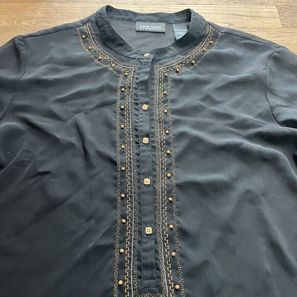 NEW YORK & COMPANY Sheer Black Embroidered Beaded Tunic Swim Cover-Up Large - Picture 11 of 14